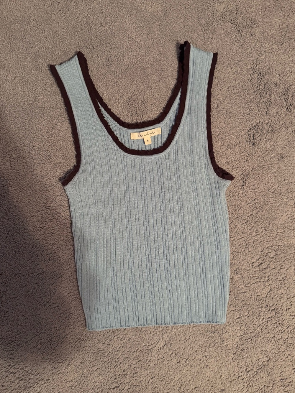 Blue Ribbed Contrast Tank Top